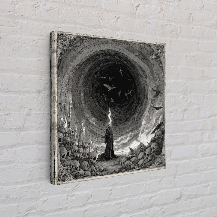 The Endless Catacombs, Expressionist Nightmare Art, Square Wall Art, Dark Fantasy Wall Art, Framed Canvas Print, Halloween Wall Art