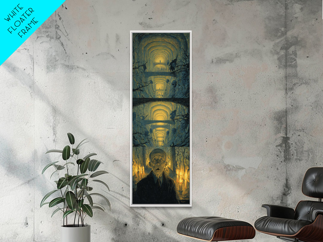 The Endless Catacombs, Expressionist Gothic Art, Tall Narrow Wall Art, Macabre Wall Art, Framed Canvas Print, Halloween Wall Art
