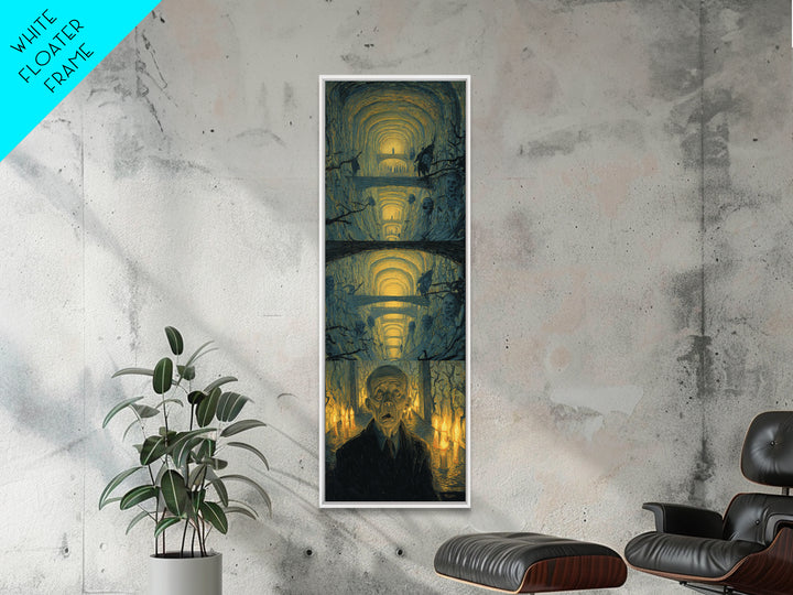 The Endless Catacombs, Expressionist Gothic Art, Tall Narrow Wall Art, Macabre Wall Art, Framed Canvas Print, Halloween Wall Art
