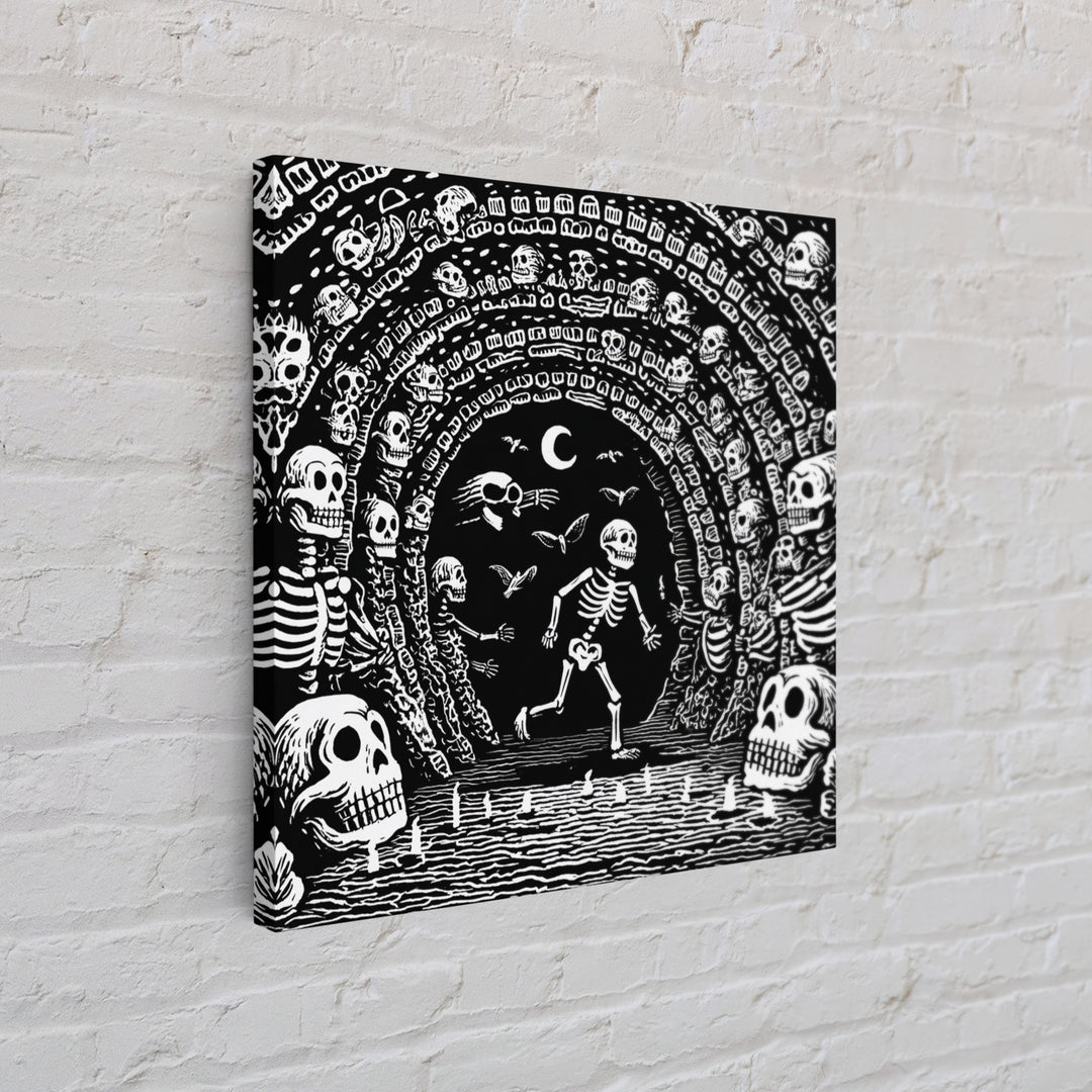 The Endless Catacombs, Macabre Folk Print Art, Square Wall Art, Macabre Wall Art, Framed Canvas Print, Halloween Wall Art