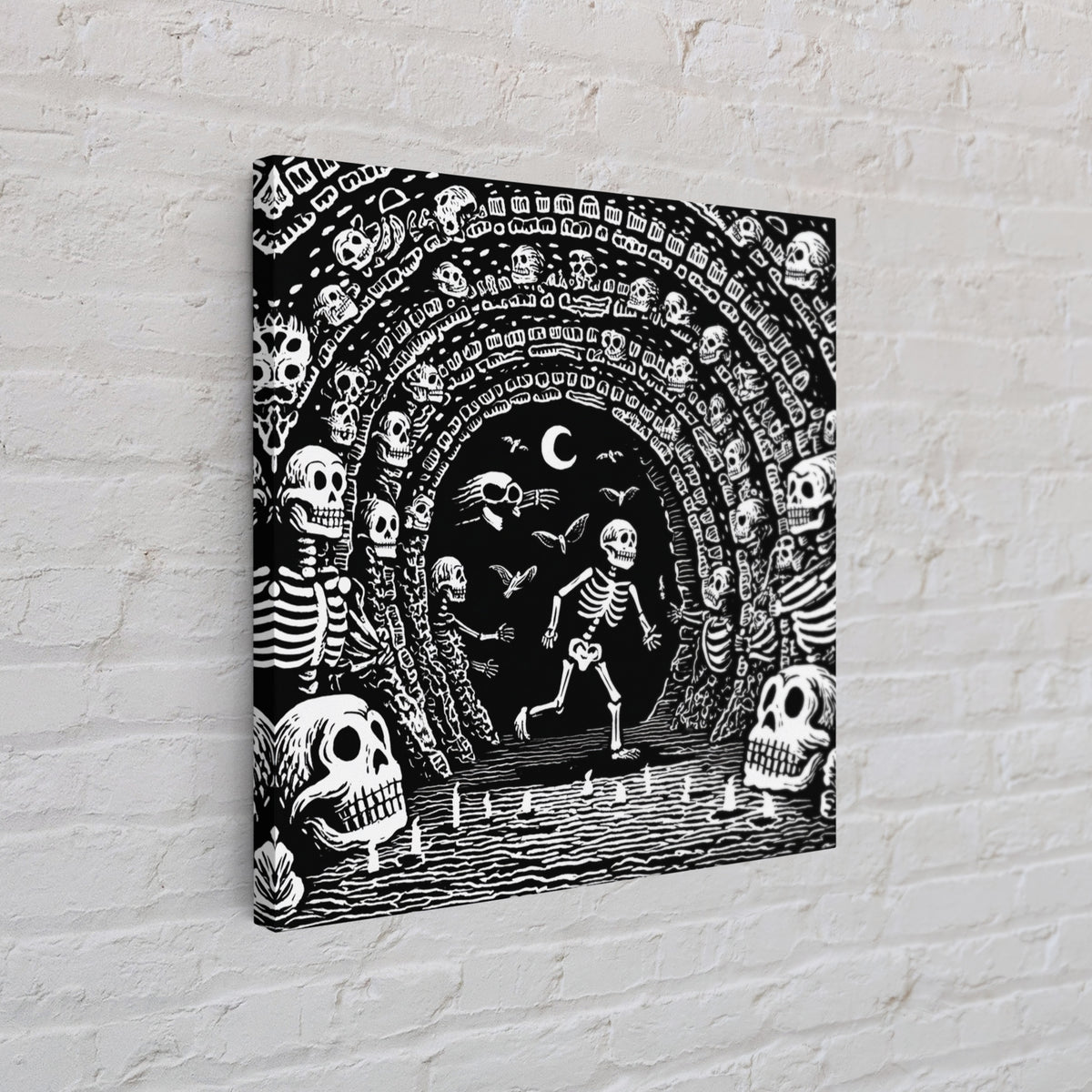 The Endless Catacombs, Macabre Folk Print Art, Square Wall Art, Macabre Wall Art, Framed Canvas Print, Halloween Wall Art