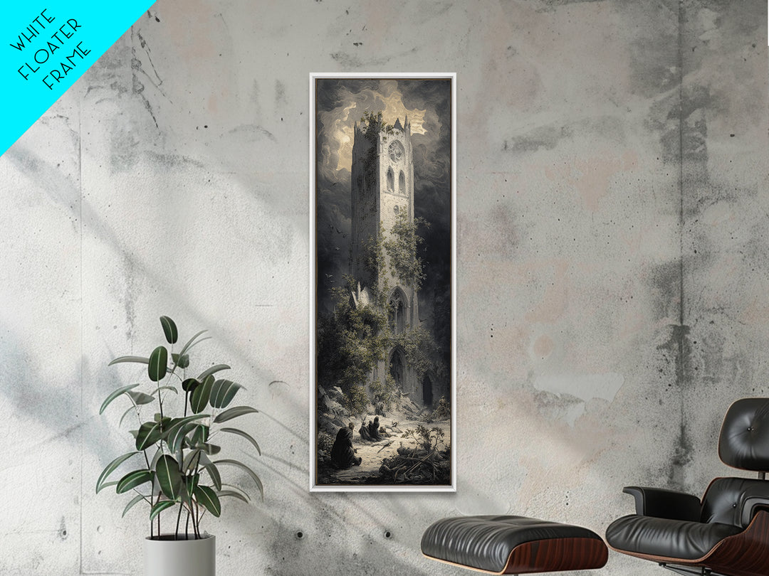 The Overgrown Chapel, Gothic Engraving Art, Tall Narrow Wall Art, Dark Halloween Decor, Canvas Print, Halloween Wall Art