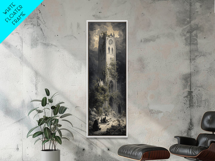 The Overgrown Chapel, Gothic Engraving Art, Tall Narrow Wall Art, Dark Halloween Decor, Canvas Print, Halloween Wall Art