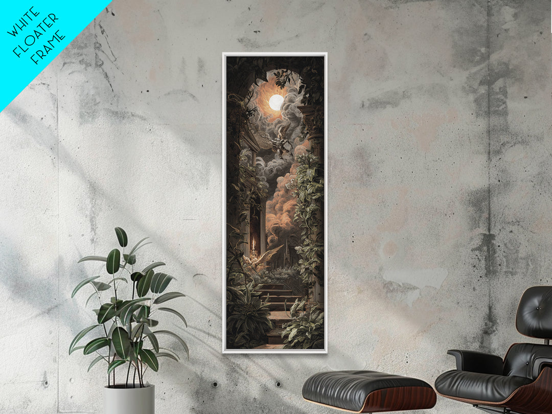 The Overgrown Chapel, Visionary Gothic Art, Tall Narrow Wall Art, Gothic Horror Wall Art, Framed Canvas Print, Halloween Wall Art