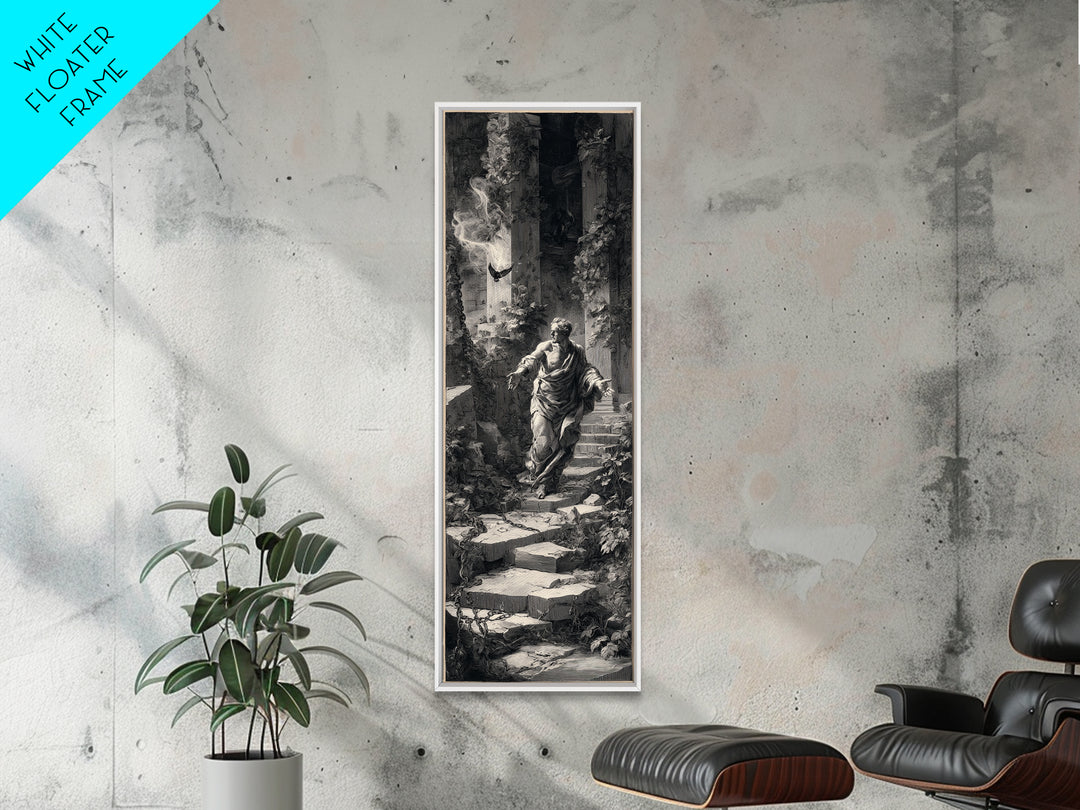 The Overgrown Chapel, Architectural Etching Art, Tall Narrow Wall Art, Dark Halloween Decor, Framed Canvas Print