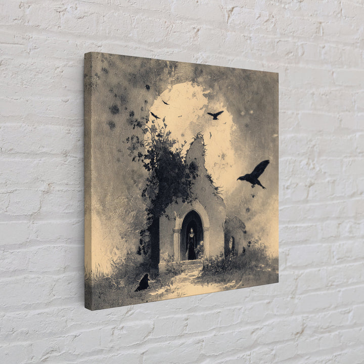 The Overgrown Chapel, Symbolist Dream Art, Square Wall Art, Dark Halloween Decor, Canvas Print, Halloween Wall Art