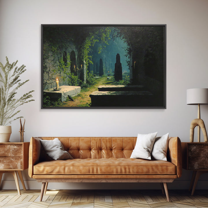 The Overgrown Chapel, Symbolist Gothic Landscape, Landscape Wall Art, Gothic Horror Wall Art, Framed Canvas Print, Halloween Wall Art