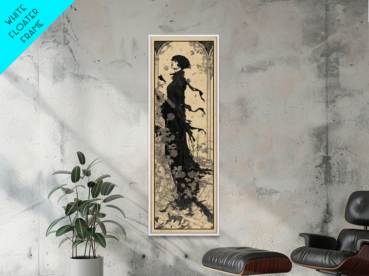 The Overgrown Chapel, Decadent Line Art, Tall Narrow Wall Art, Dark Fantasy Wall Art, Framed Canvas Print, Halloween Wall Art