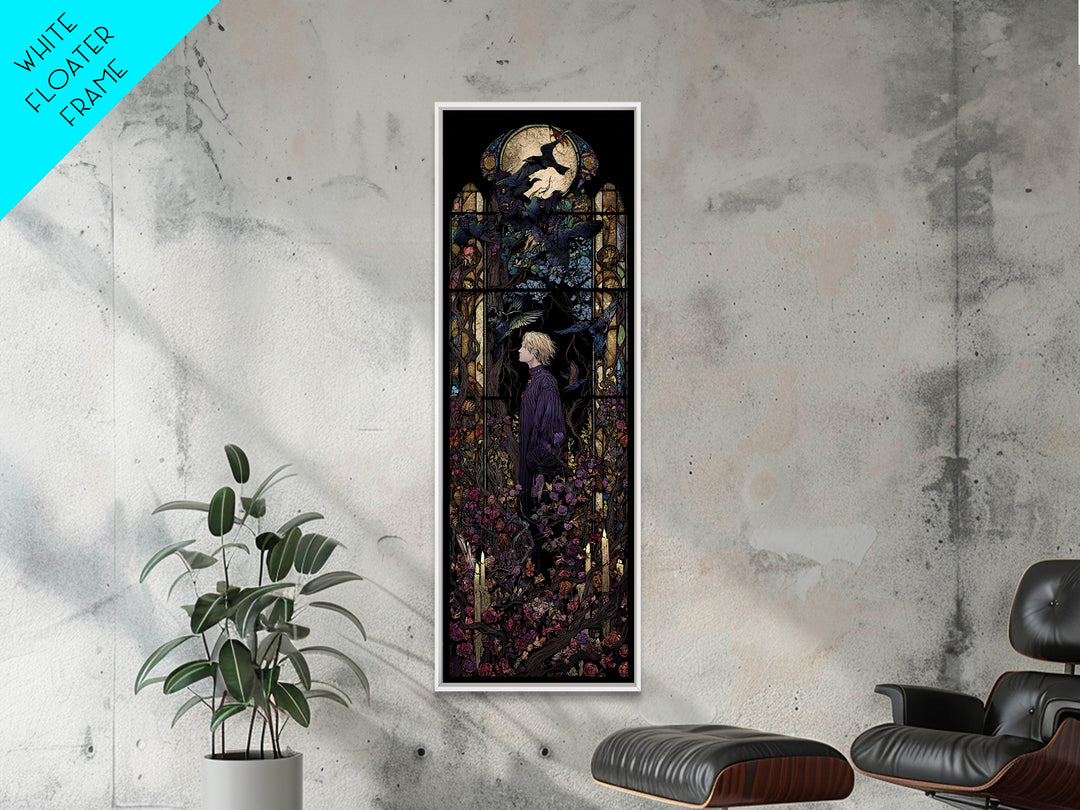 The Overgrown Chapel, Stained Glass Gothic Art, Tall Narrow Wall Art, Dark Fantasy Wall Art, Canvas Print, Halloween Wall Art