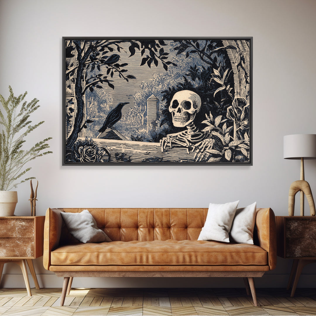 The Overgrown Chapel, Macabre Folk Print Art, Landscape Wall Art, Dark Fantasy Wall Art, Framed Canvas Print, Halloween Wall Art