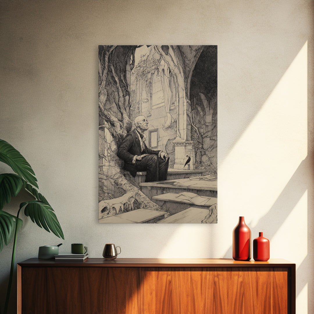 The Overgrown Chapel, Victorian Macabre Art, Vertical Wall Art, Dark Halloween Decor, Canvas Print, Halloween Wall Art, Horror Wall Art
