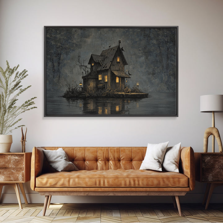 The Foggy Swamp Shack, Medieval Grotesque Art, Landscape Wall Art, Macabre Wall Art, Canvas Print, Halloween Wall Art