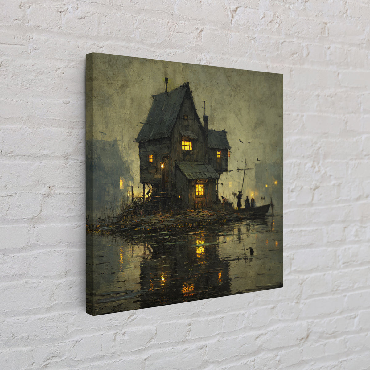 The Foggy Swamp Shack, Danse Macabre Art, Square Wall Art, Gothic Horror Wall Art, Framed Canvas Print