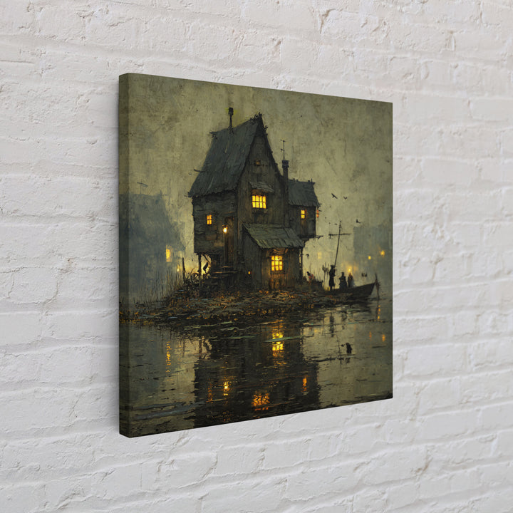 The Foggy Swamp Shack, Danse Macabre Art, Square Wall Art, Gothic Horror Wall Art, Framed Canvas Print