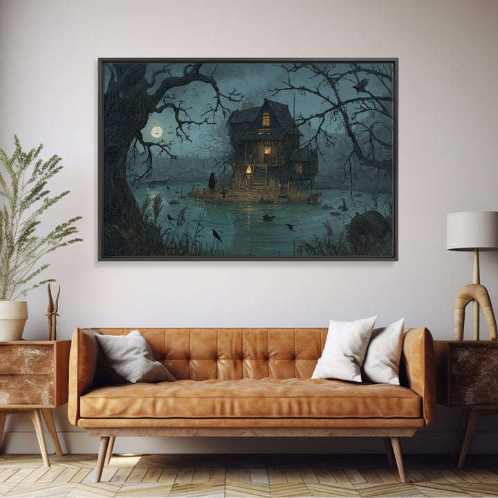The Foggy Swamp Shack, Baroque Witchcraft Art, Landscape Wall Art, Gothic Horror Wall Art, Canvas Print, Halloween Wall Art