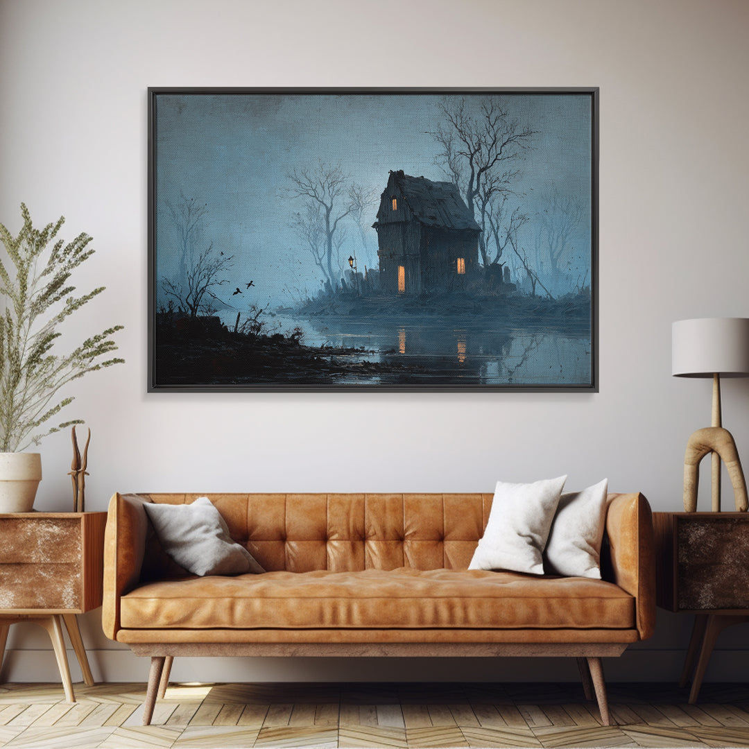 The Foggy Swamp Shack, Romantic Gothic Landscape, Landscape Wall Art, Gothic Horror Wall Art, Canvas Print, Halloween Wall Art