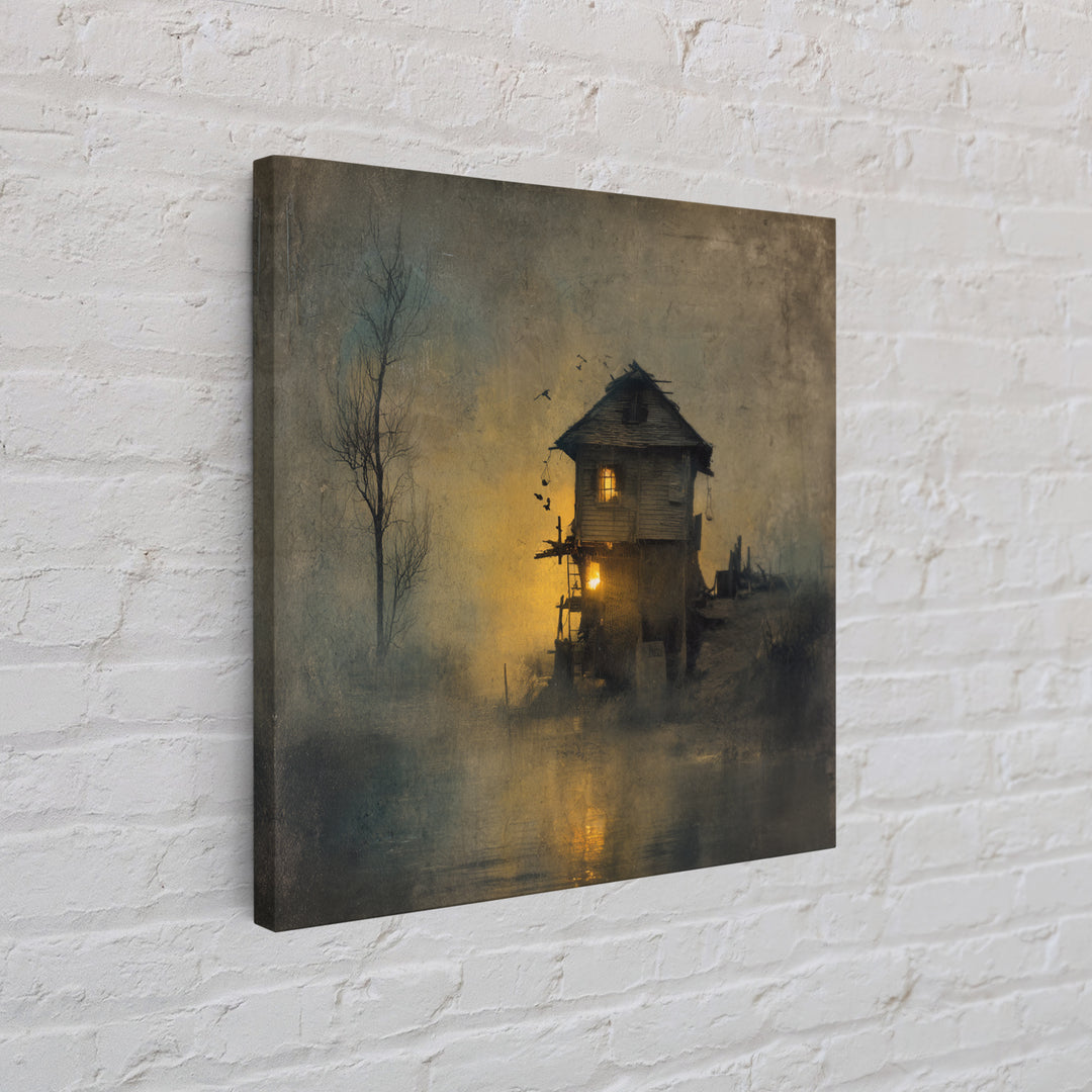 The Foggy Swamp Shack, Symbolist Dream Art, Square Wall Art, Dark Fantasy Wall Art, Canvas Print, Halloween Wall Art, Macabre Wall Art
