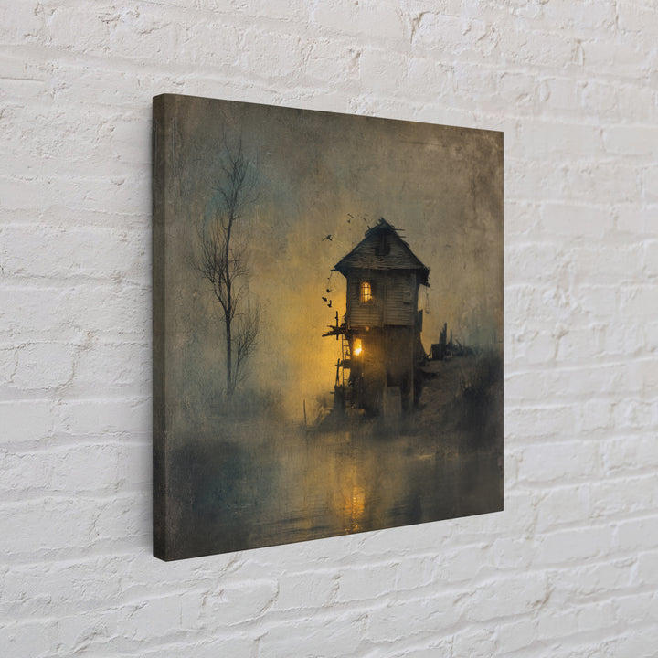 The Foggy Swamp Shack, Symbolist Dream Art, Square Wall Art, Dark Fantasy Wall Art, Canvas Print, Halloween Wall Art, Macabre Wall Art