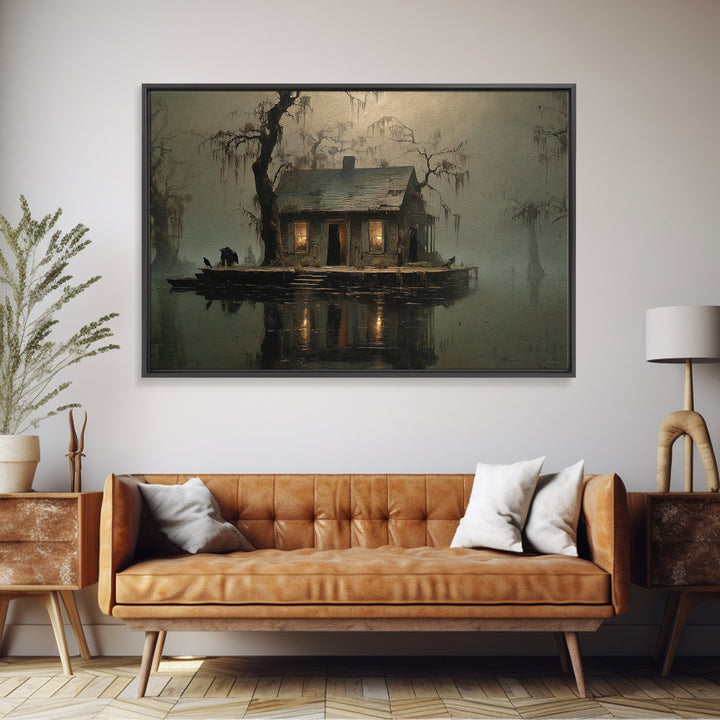 The Foggy Swamp Shack, Symbolist Gothic Landscape, Landscape Wall Art, Macabre Wall Art, Canvas Print, Halloween Wall Art
