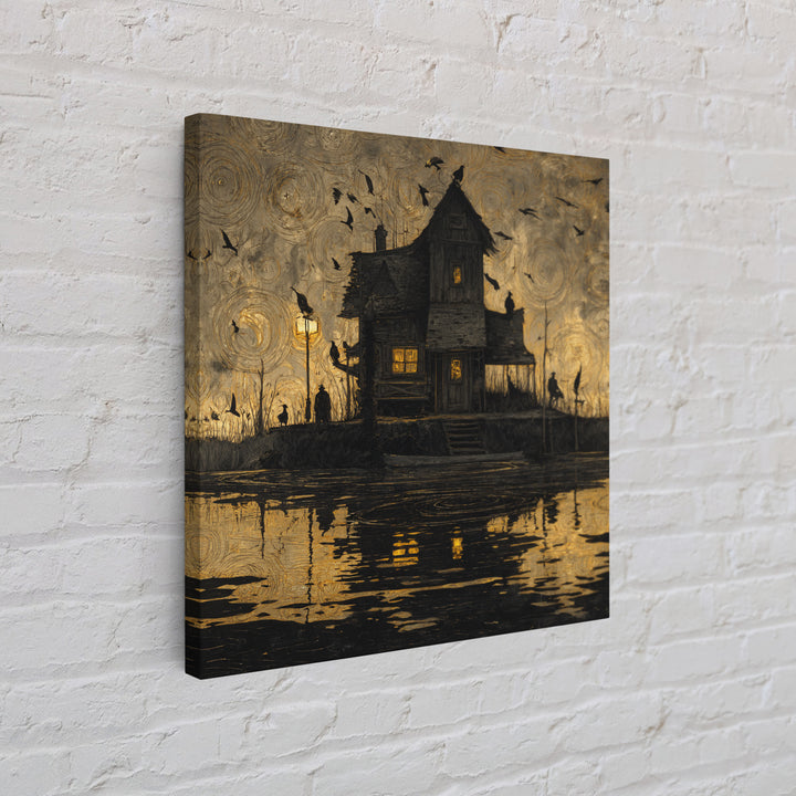 The Foggy Swamp Shack, Dark Symbolist Art, Square Wall Art, Macabre Wall Art, Framed Canvas Print, Halloween Wall Art