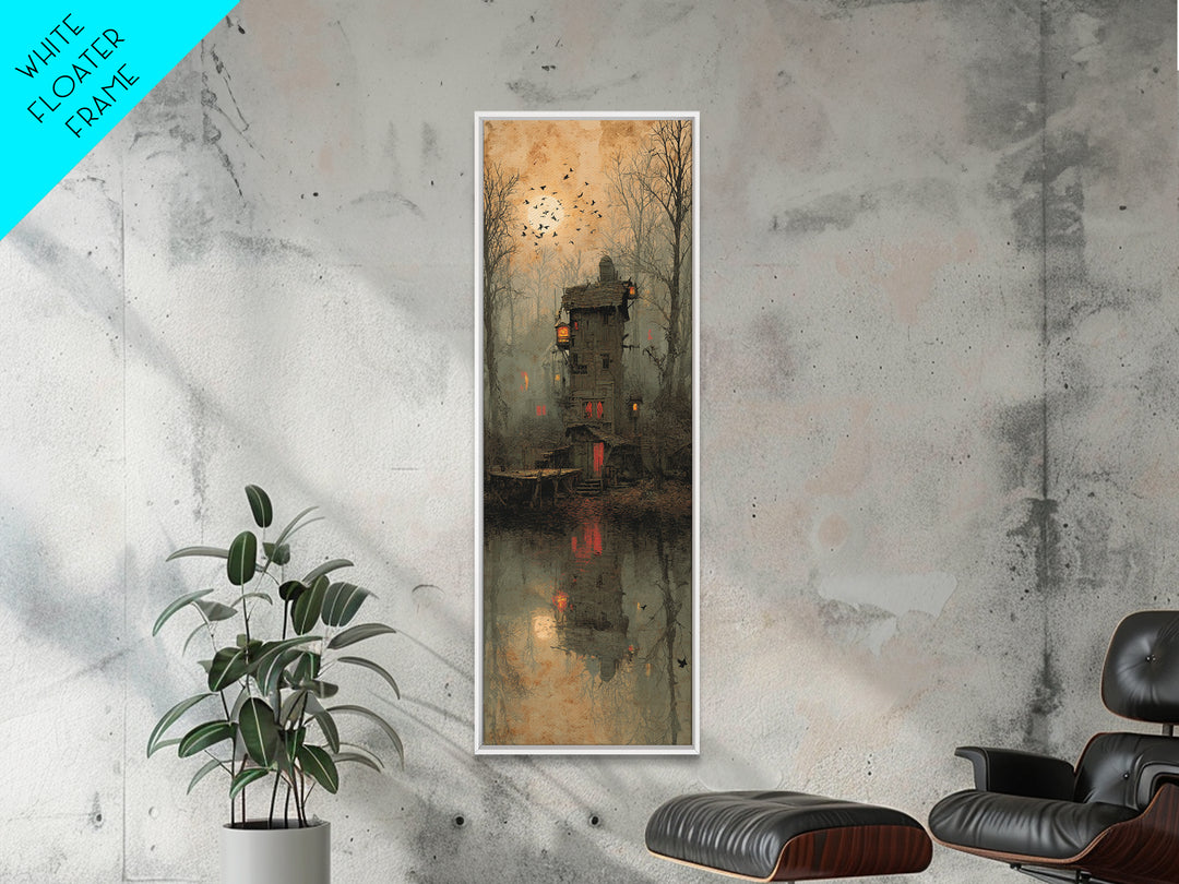 The Foggy Swamp Shack, Surreal Apocalyptic Art, Tall Narrow Wall Art, Gothic Horror Wall Art, Canvas Print, Halloween Wall Art