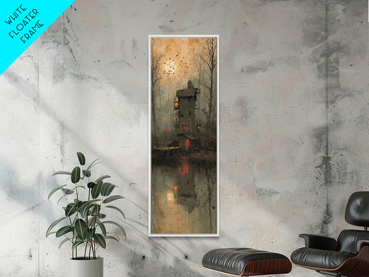 The Foggy Swamp Shack, Surreal Apocalyptic Art, Tall Narrow Wall Art, Gothic Horror Wall Art, Canvas Print, Halloween Wall Art