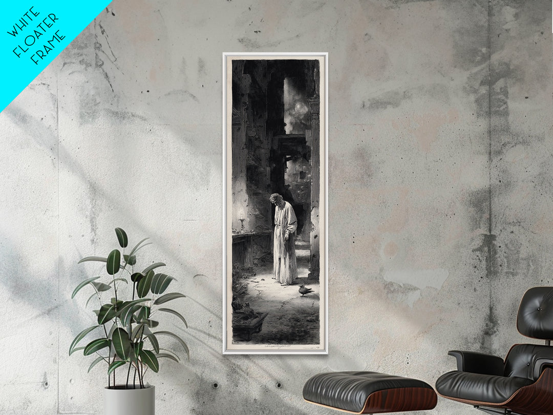 The Derelict Asylum, Gothic Engraving Art, Tall Narrow Wall Art, Dark Halloween Decor, Framed Canvas Print, Halloween Wall Art