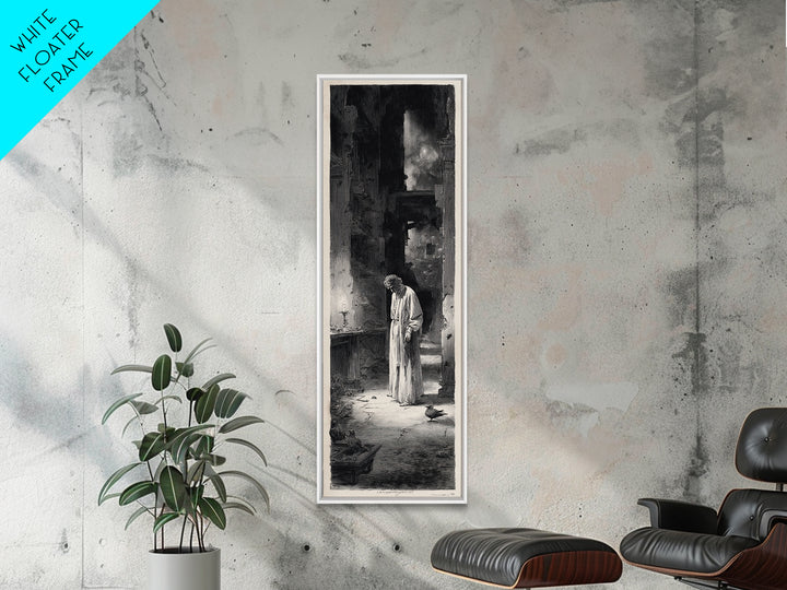 The Derelict Asylum, Gothic Engraving Art, Tall Narrow Wall Art, Dark Halloween Decor, Framed Canvas Print, Halloween Wall Art