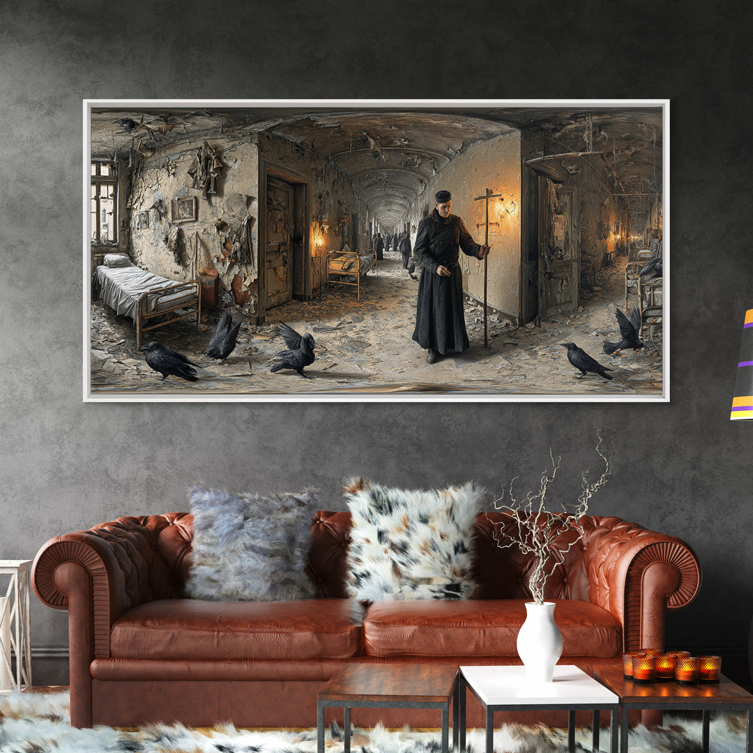 The Derelict Asylum, Northern Renaissance Horror, Wide Panoramic Art, Macabre Wall Art, Canvas Print, Halloween Wall Art