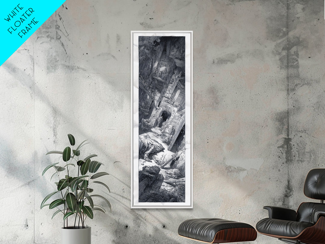 The Derelict Asylum, Renaissance Engraving Art, Tall Narrow Wall Art, Dark Halloween Decor, Framed Canvas Print, Halloween Wall Art