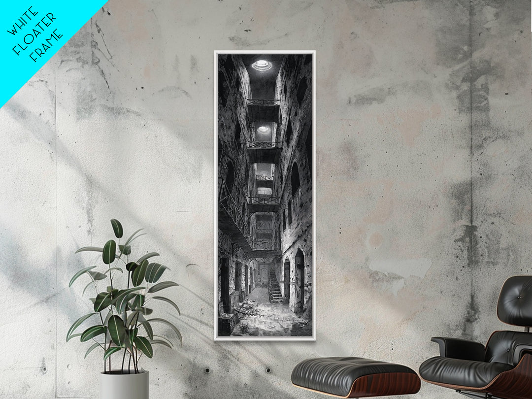 The Derelict Asylum, Architectural Etching Art, Tall Narrow Wall Art, Gothic Horror Wall Art, Canvas Print, Halloween Wall Art