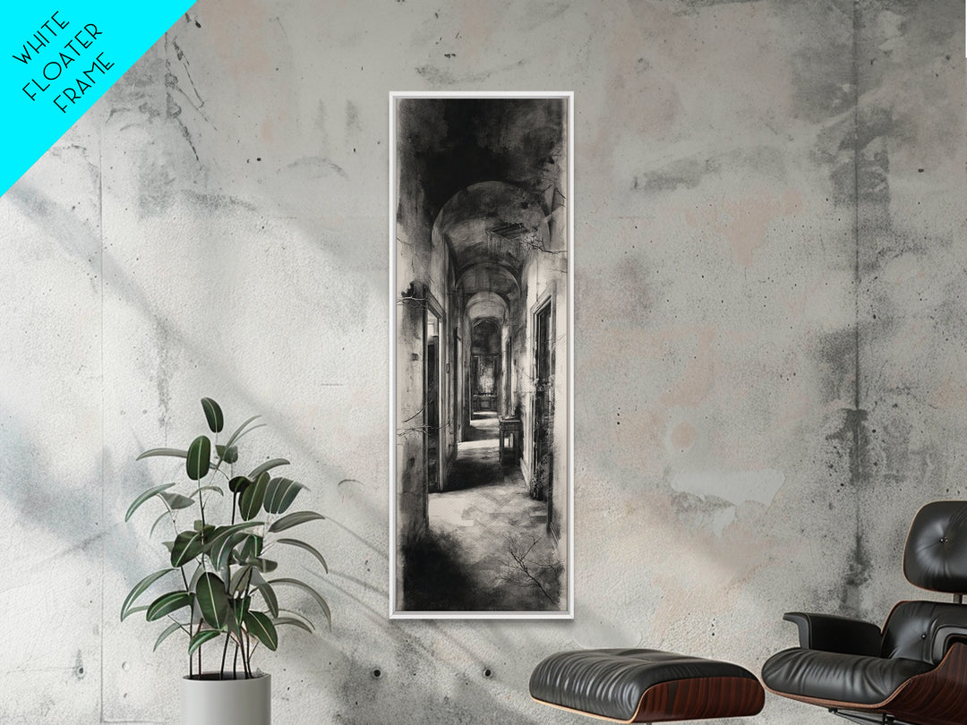 The Derelict Asylum, Symbolist Dream Art, Tall Narrow Wall Art, Gothic Horror Wall Art, Framed Canvas Print, Halloween Wall Art