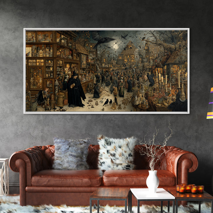 The Midnight Antique Shop, Northern Renaissance Horror, Wide Panoramic Art, Gothic Horror Wall Art, Canvas Print