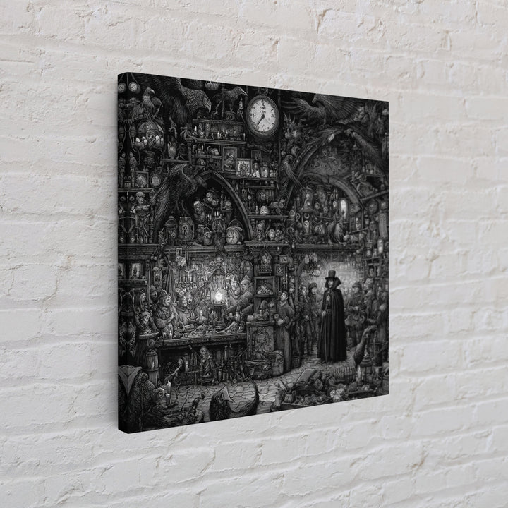 The Midnight Antique Shop, Renaissance Engraving Art, Square Wall Art, Dark Fantasy Wall Art, Framed Canvas Print, Halloween Wall Art
