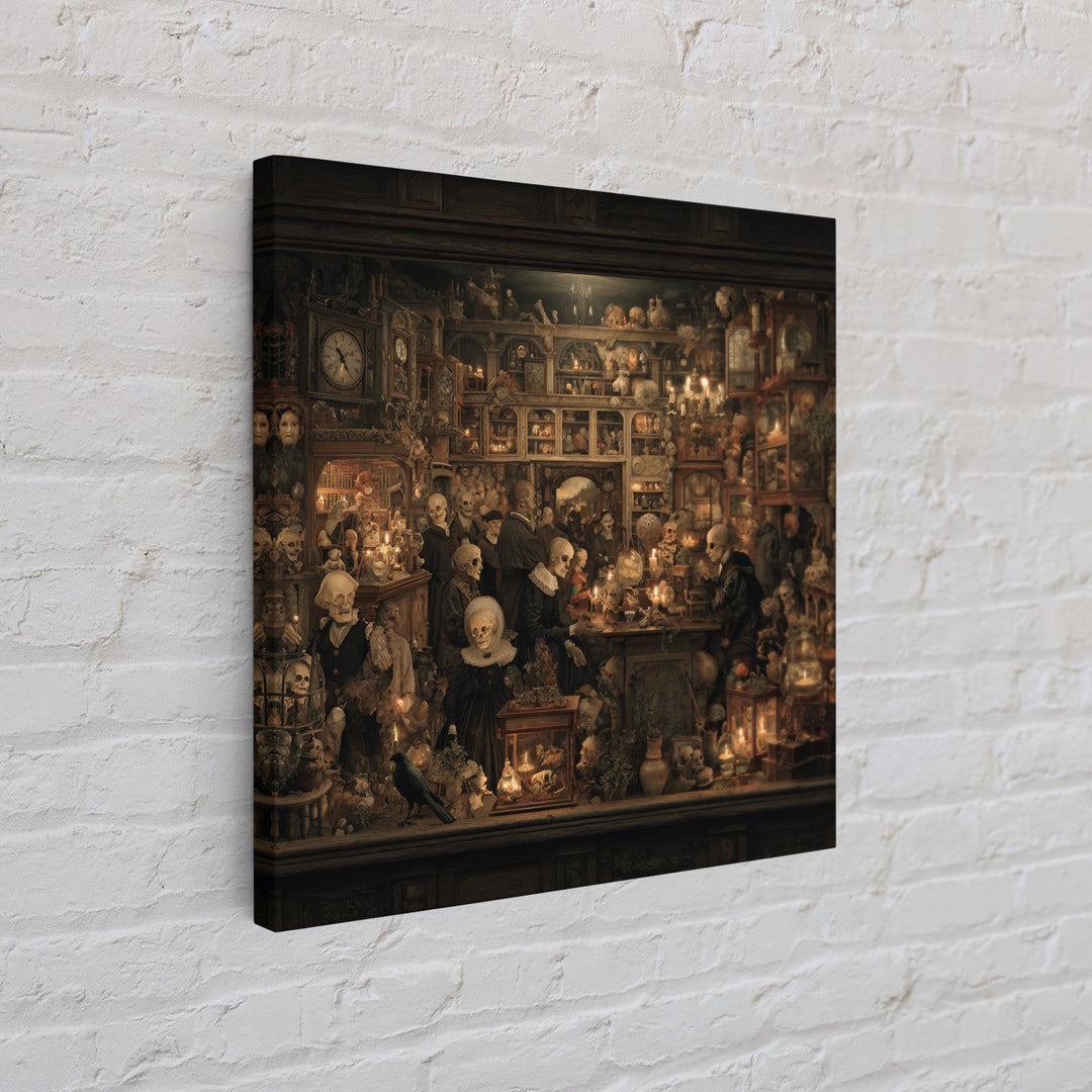 The Midnight Antique Shop, Danse Macabre Art, Square Wall Art, Dark Halloween Decor, Canvas Print, Halloween Wall Art