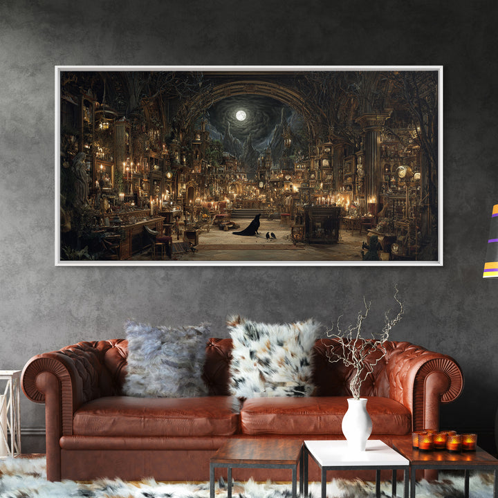 The Midnight Antique Shop, Apocalyptic Romantic Art, Wide Panoramic Art, Gothic Horror Wall Art, Canvas Print, Halloween Wall Art
