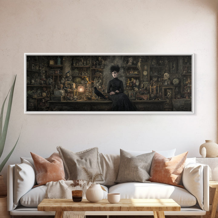 The Midnight Antique Shop, Symbolist Dream Art, Extra Wide Wall Art, Dark Fantasy Wall Art, Framed Canvas Print, Halloween Wall Art