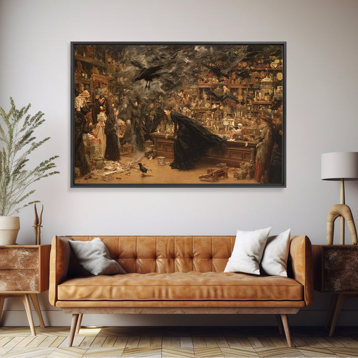The Midnight Antique Shop, Symbolist Gothic Landscape, Landscape Wall Art, Dark Halloween Decor, Framed Canvas Print, Halloween Wall Art