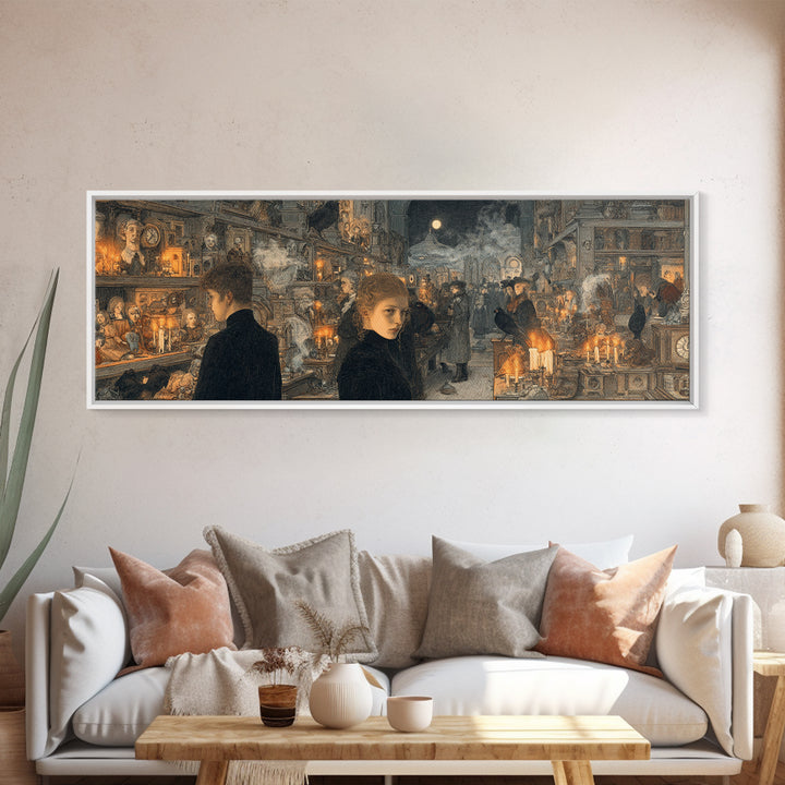 The Midnight Antique Shop, Symbolist Death Art, Extra Wide Wall Art, Macabre Wall Art, Canvas Print, Halloween Wall Art