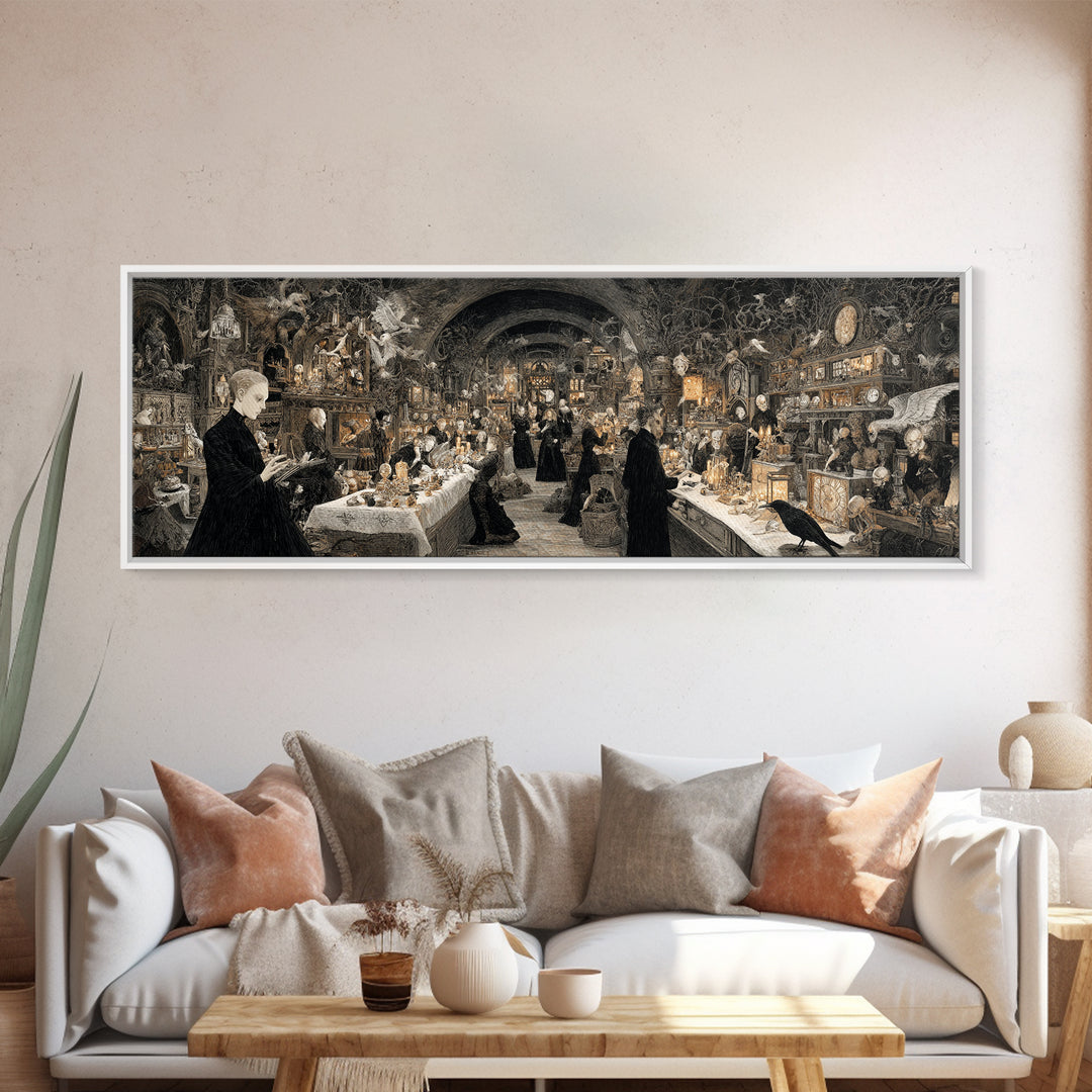 The Midnight Antique Shop, Dark Symbolist Art, Extra Wide Wall Art, Gothic Horror Wall Art, Canvas Print, Halloween Wall Art