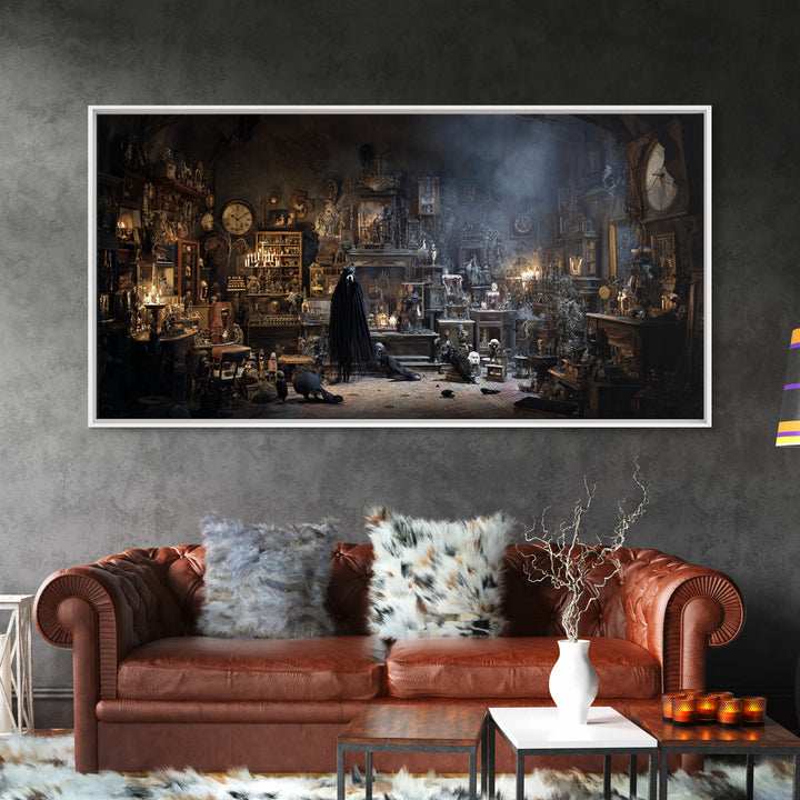 The Midnight Antique Shop, Expressionist Nightmare Art, Wide Panoramic Art, Gothic Horror Wall Art, Canvas Print, Halloween Wall Art