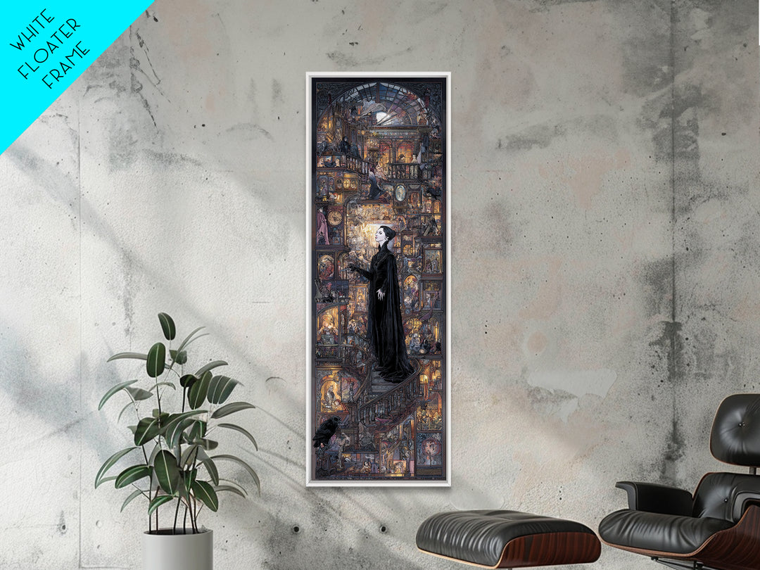 The Midnight Antique Shop, Stained Glass Gothic Art, Tall Narrow Wall Art, Macabre Wall Art, Framed Canvas Print, Halloween Wall Art