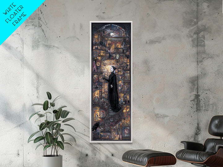 The Midnight Antique Shop, Stained Glass Gothic Art, Tall Narrow Wall Art, Macabre Wall Art, Framed Canvas Print, Halloween Wall Art