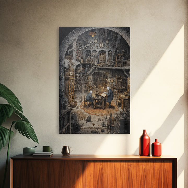 The Midnight Antique Shop, Victorian Macabre Art, Vertical Wall Art, Macabre Wall Art, Framed Canvas Print, Halloween Wall Art