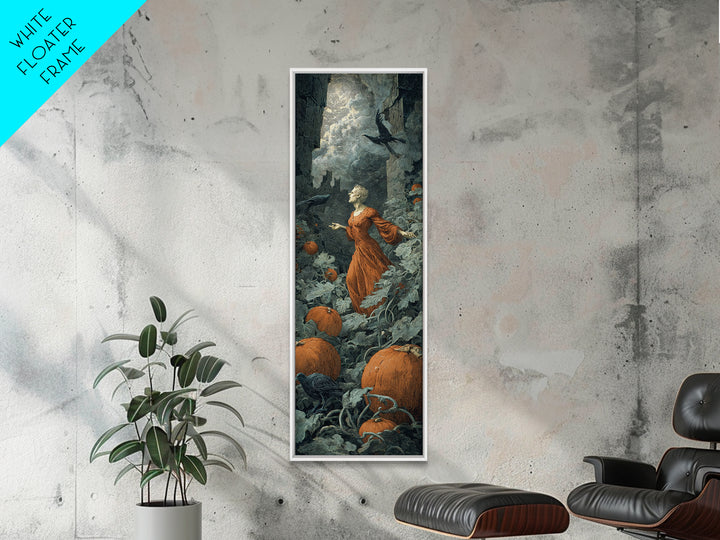 The Pumpkin Patch Maze, Gothic Engraving Art, Tall Narrow Wall Art, Macabre Wall Art, Framed Canvas Print, Halloween Wall Art