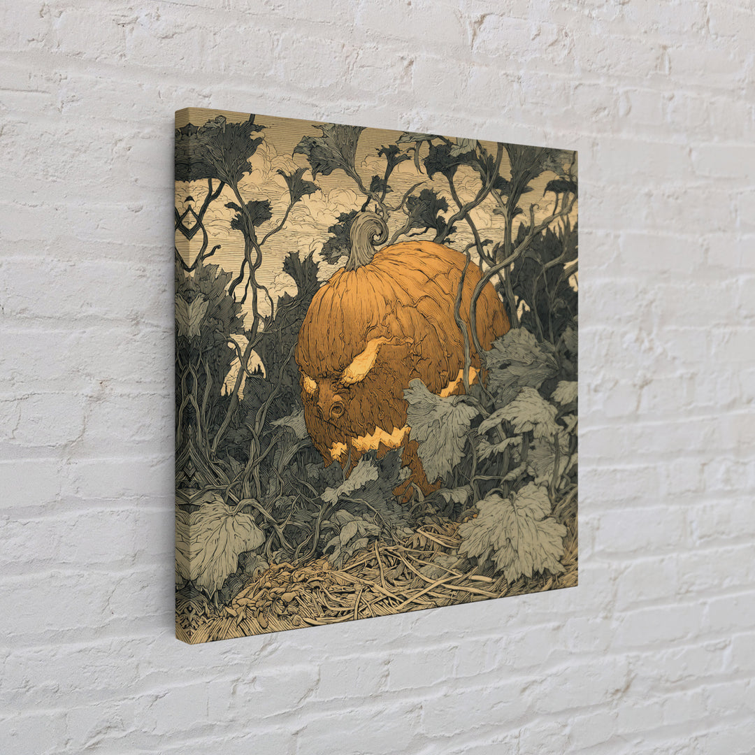 The Pumpkin Patch Maze, Renaissance Engraving Art, Square Wall Art, Dark Fantasy Wall Art, Canvas Print, Halloween Wall Art