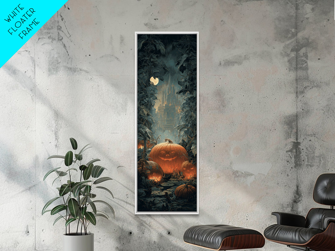 The Pumpkin Patch Maze, Architectural Etching Art, Tall Narrow Wall Art, Gothic Horror Wall Art, Framed Canvas Print