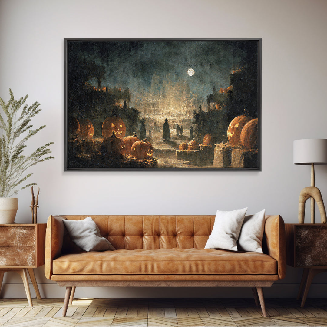 The Pumpkin Patch Maze, Romantic Gothic Landscape, Landscape Wall Art, Dark Halloween Decor, Canvas Print, Halloween Wall Art