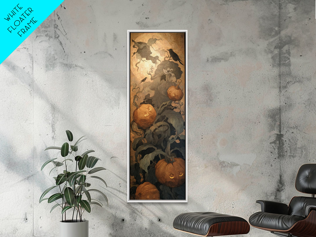 The Pumpkin Patch Maze, Symbolist Dream Art, Tall Narrow Wall Art, Dark Fantasy Wall Art, Canvas Print, Halloween Wall Art