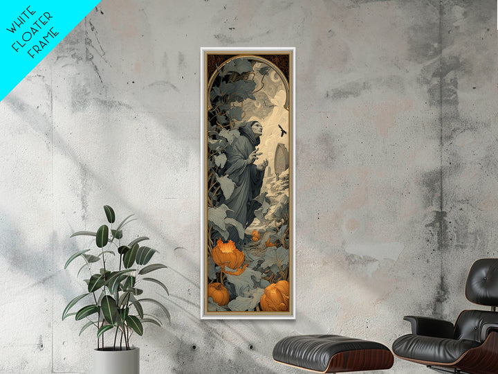 The Pumpkin Patch Maze, Symbolist Death Art, Tall Narrow Wall Art, Dark Fantasy Wall Art, Canvas Print, Halloween Wall Art